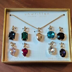 Unwritten 14K Gold Plated Necklace Set with Multicolor Glass Charms NEW in Box